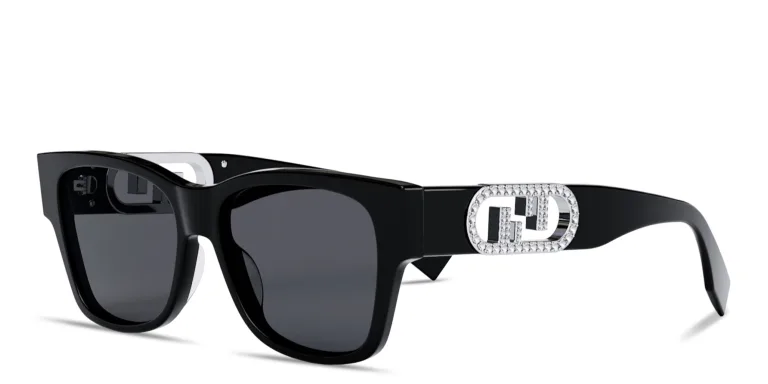 Shop FENDI Crystal O'Lock Irregular Sunglasses in Black online.