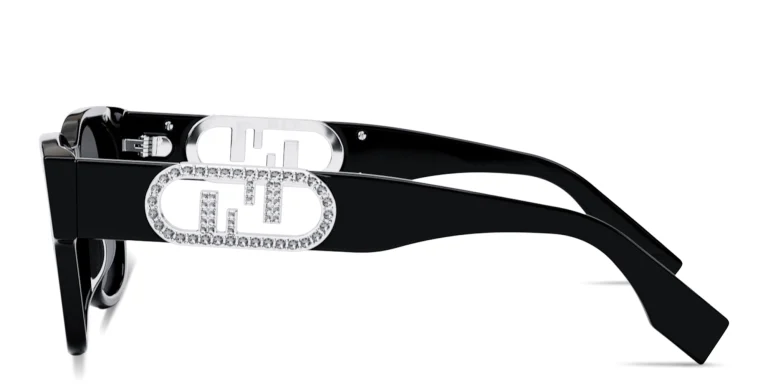 Shop FENDI Crystal O'Lock Irregular Sunglasses in Black online.