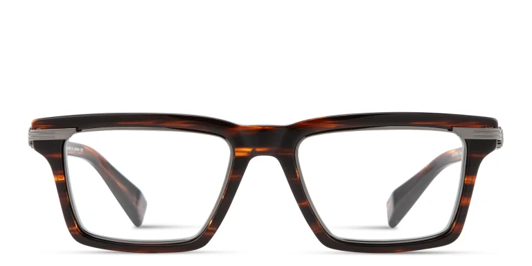 Shop BALMAIN Unisex Rectangle Eyeglasses in Brown online.