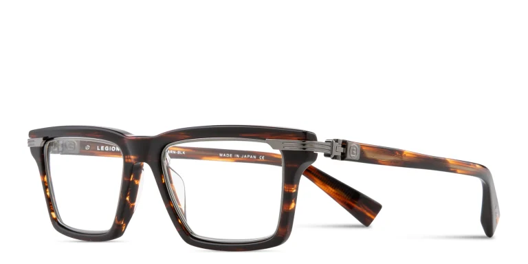 Shop BALMAIN Unisex Rectangle Eyeglasses in Brown online.