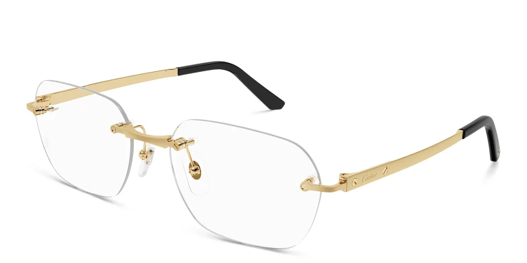 Shop Cartier Santos de Cartier Wide Rectangle Eyeglasses in Gold online.