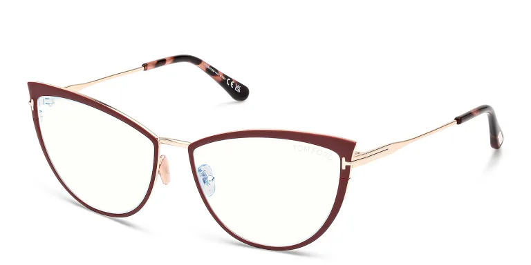 Shop TOM FORD Wide Cat-Eye Eyeglasses in Red online.