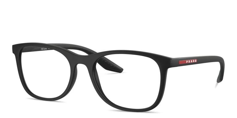 Shop Prada Linea Rossa Logo Signature Pillow Eyeglasses in Black online.