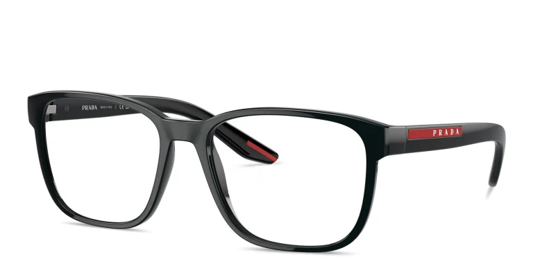 Shop Prada Linea Rossa Logo Signature Wide Pillow Eyeglasses in Black online.