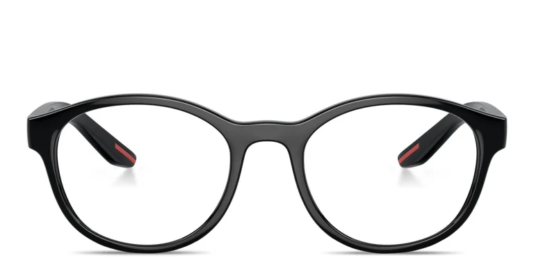 Shop Prada Linea Rossa Logo Signature Panthos Eyeglasses in Black online.