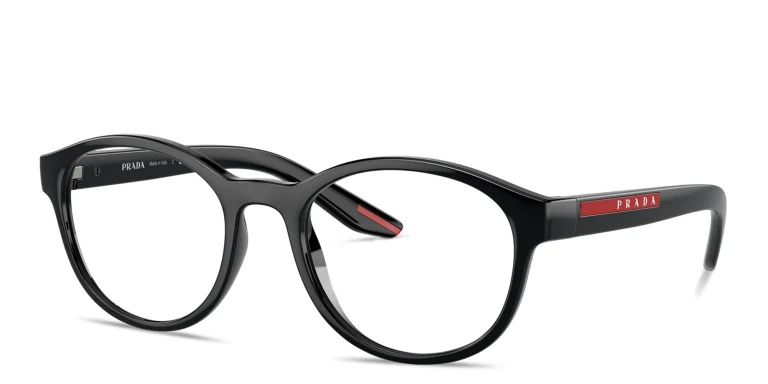 Shop Prada Linea Rossa Logo Signature Panthos Eyeglasses in Black online.