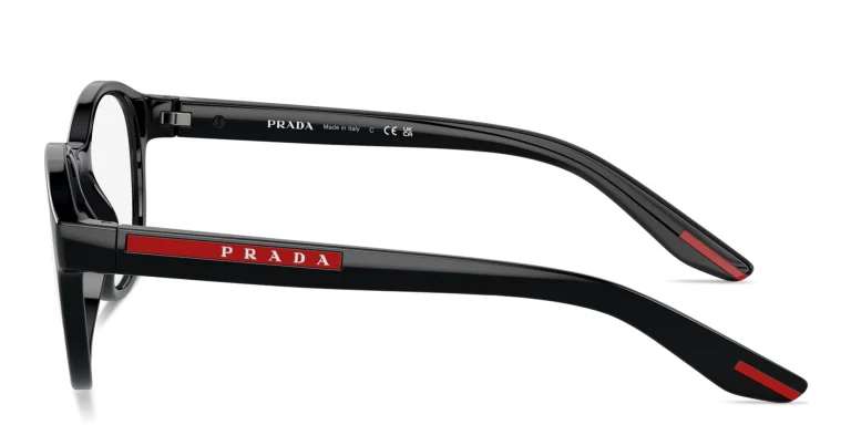Shop Prada Linea Rossa Logo Signature Panthos Eyeglasses in Black online.