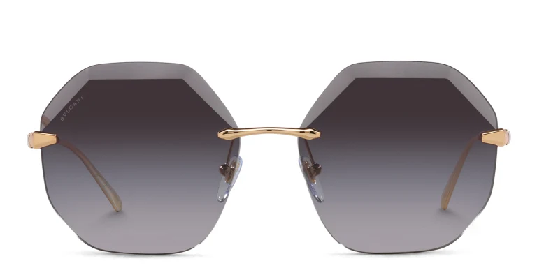 Shop BVLGARI Oversized Rimless Irregular Sunglasses in Gold online.