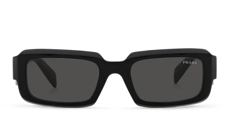 Shop PRADA Rectangle Sunglasses in Black online.