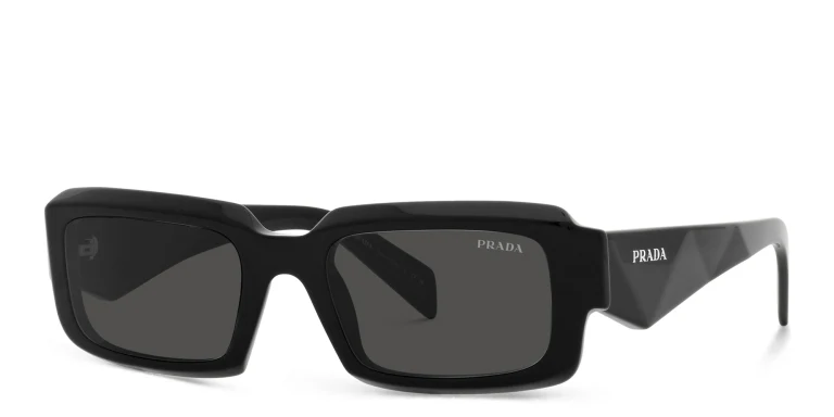 Shop PRADA Rectangle Sunglasses in Black online.