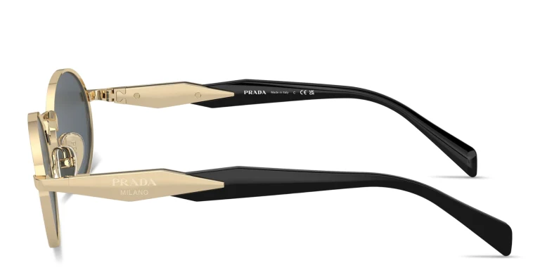 Shop PRADA Engraved Logo Oval Sunglasses in Gold online.