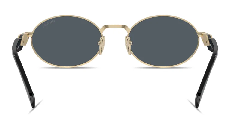 Shop PRADA Engraved Logo Oval Sunglasses in Gold online.