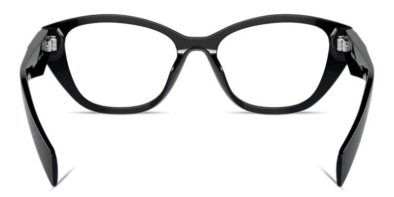 Shop PRADA Logo-Print Cat-Eye Eyeglasses in Black online.