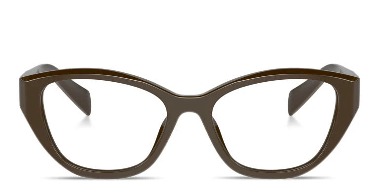 Shop PRADA Logo-Print Cat-Eye Eyeglasses in Brown online.