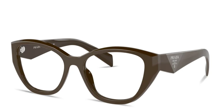 Shop PRADA Logo-Print Cat-Eye Eyeglasses in Brown online.