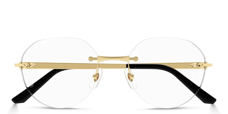 Shop Cartier Santos de Cartier Round Eyeglasses in Gold online.