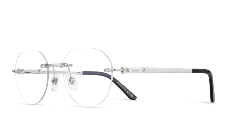 Shop Cartier Santos de Cartier Round Eyeglasses in Silver online.