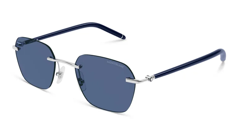 Shop MONTBLANC Rimless Irregular Sunglasses in Silver online.