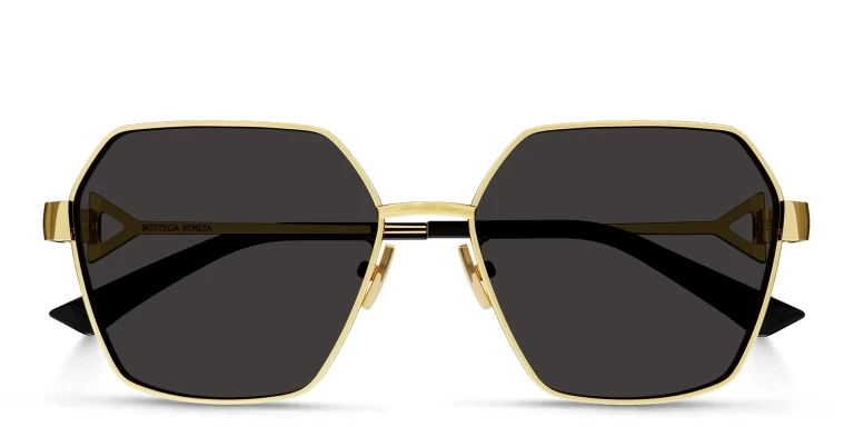 Shop BOTTEGA VENETA Irregular Sunglasses in Gold online.