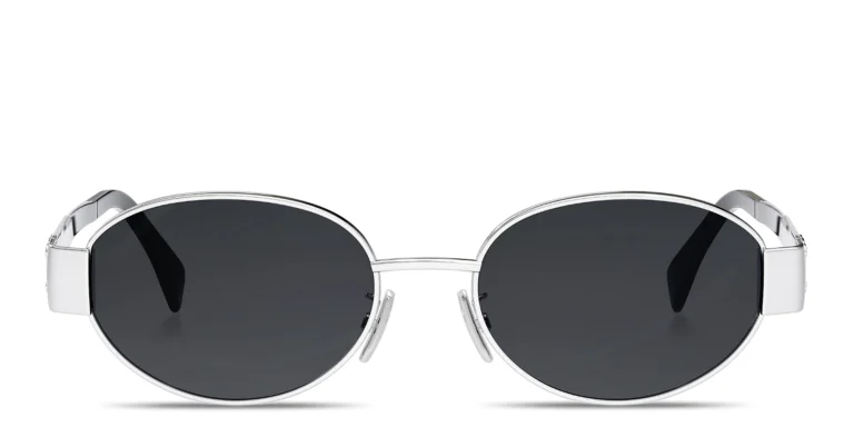 Shop CELINE Metal Triomphe Oval Sunglasses in Silver online.