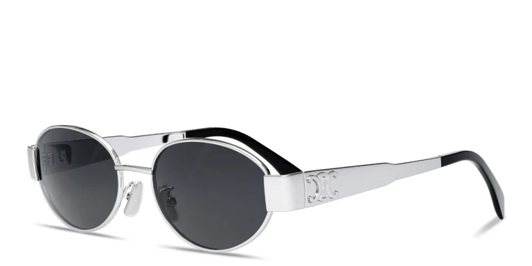 Shop CELINE Metal Triomphe Oval Sunglasses in Silver online.