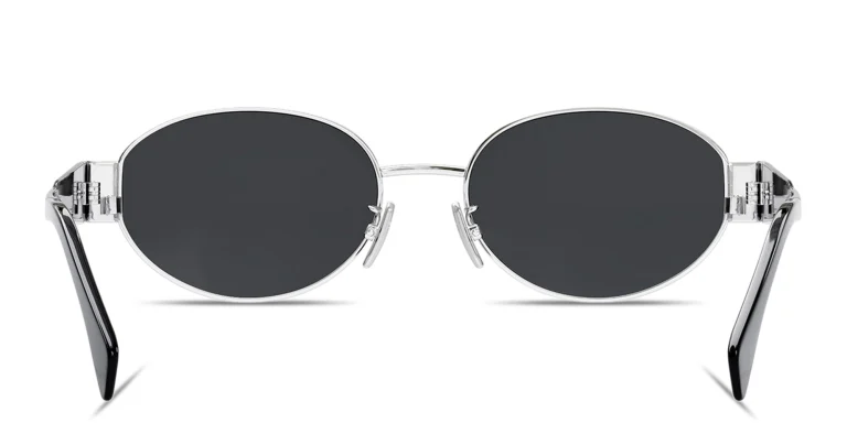 Shop CELINE Metal Triomphe Oval Sunglasses in Silver online.