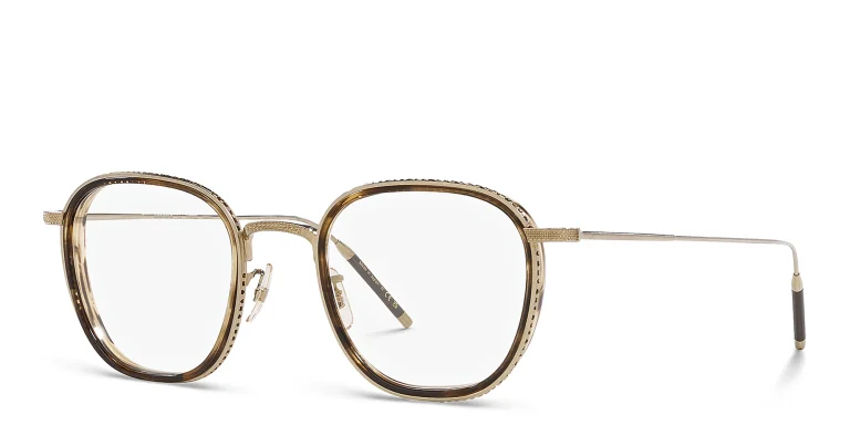 Shop OLIVER PEOPLES Unisex Square Eyeglasses in Gold online.