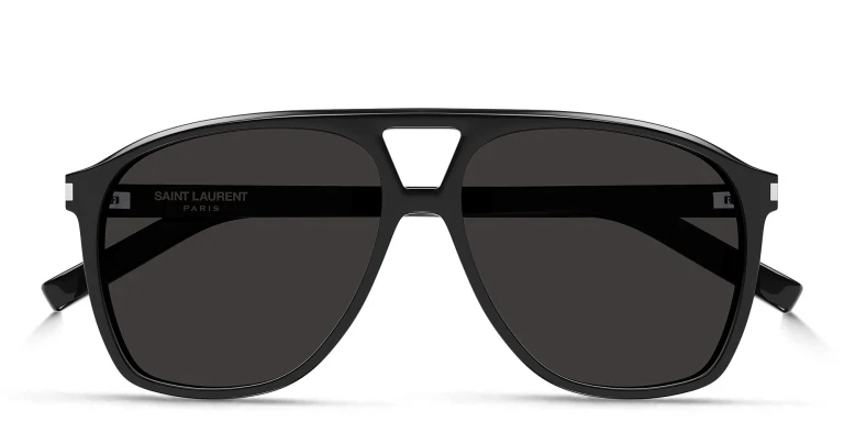 Shop SAINT LAURENT Logo Aviator Sunglasses in Black online.