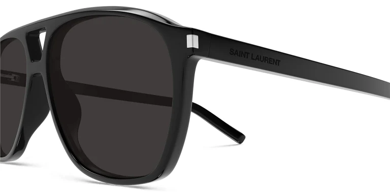 Shop SAINT LAURENT Logo Aviator Sunglasses in Black online.