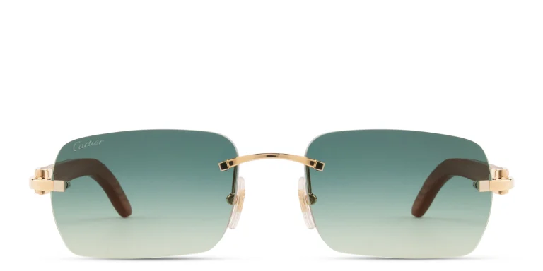 Shop Cartier Signature C de Cartier Rimless Rectangle Sunglasses in Gold online.