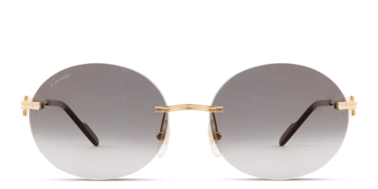 Shop Cartier Première de Cartier Rimless Oval Sunglasses in Gold online.