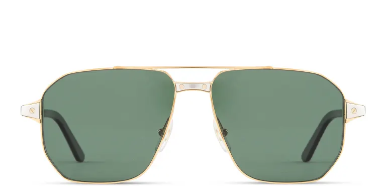Shop Cartier Santos de Cartier Wide Pilot Sunglasses in Gold online.