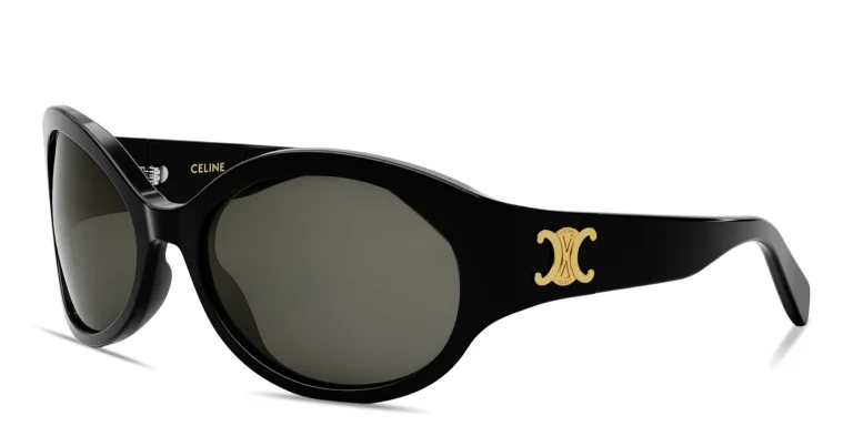 Shop CELINE Triomphe Oval Sunglasses in Black online.
