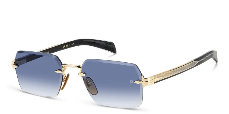 Shop DAVID BECKHAM Rimless Rectangle Sunglasses in Black online.
