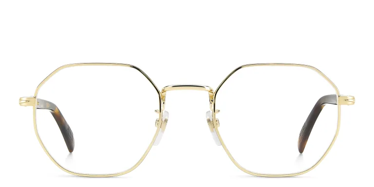Shop DAVID BECKHAM Timeless Icons Irregular Eyeglasses in Gold online.