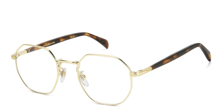 Shop DAVID BECKHAM Timeless Icons Irregular Eyeglasses in Gold online.