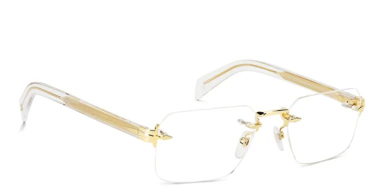 Shop DAVID BECKHAM Rimless Rectangle Eyeglasses in Gold online.