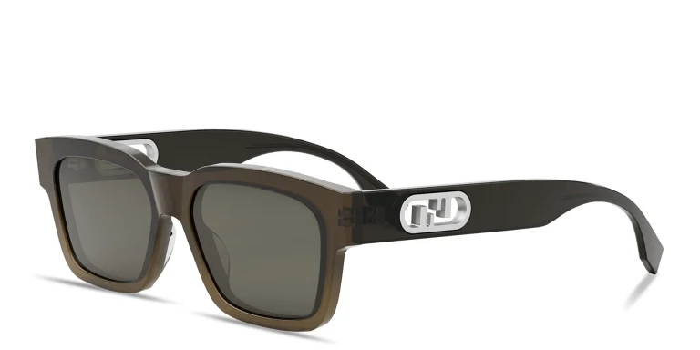 Shop FENDI O'Lock Brown Rectangular Sunglasses in Brown online.