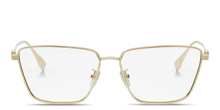 Shop FENDI Baguette Gold Rectangular Eyeglasses in Gold online.