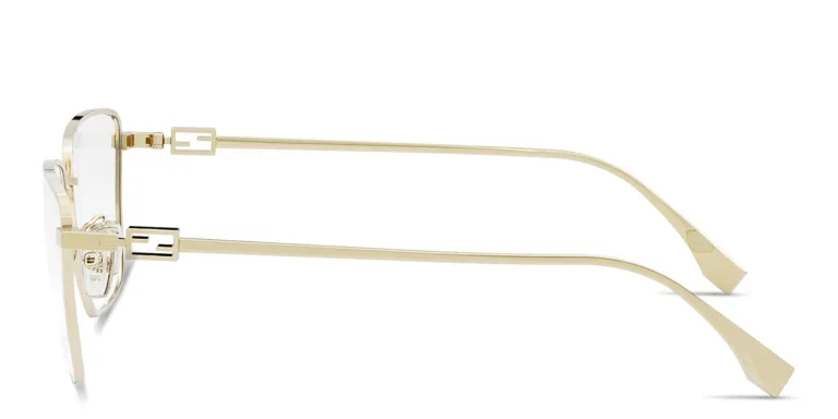 Shop FENDI Baguette Gold Rectangular Eyeglasses in Gold online.