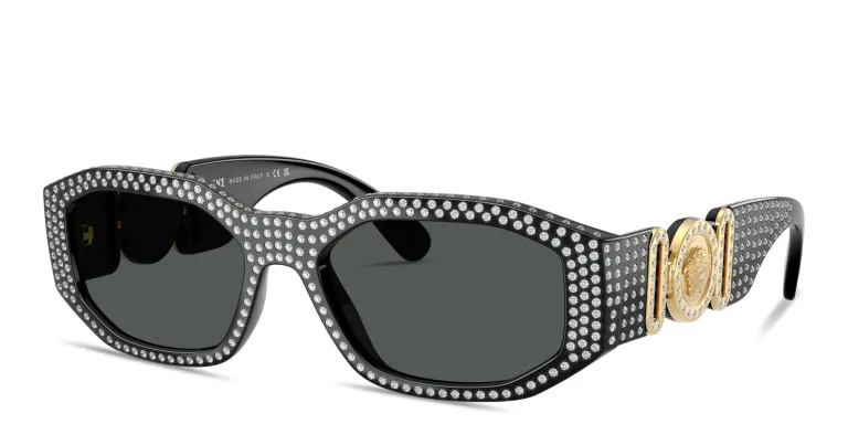 Shop VERSACE Medusa Biggie Irregular Sunglasses in Black online.
