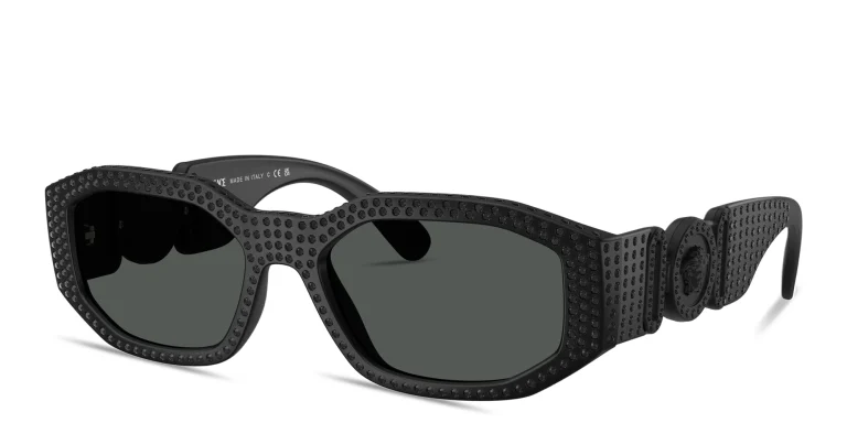 Shop VERSACE Medusa Biggie Irregular Sunglasses in Black online.