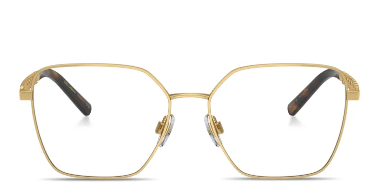 Shop Dolce & Gabbana DG Logo Wide Square Eyeglasses in Gold online.