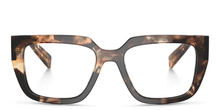 Shop PRADA Logo Irregular Eyeglasses in Havana online.