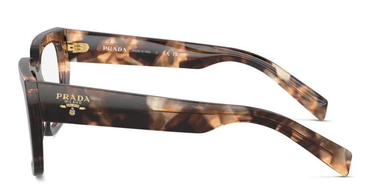 Shop PRADA Logo Irregular Eyeglasses in Havana online.