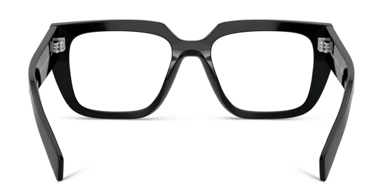 Shop PRADA Logo Irregular Eyeglasses in Black online.