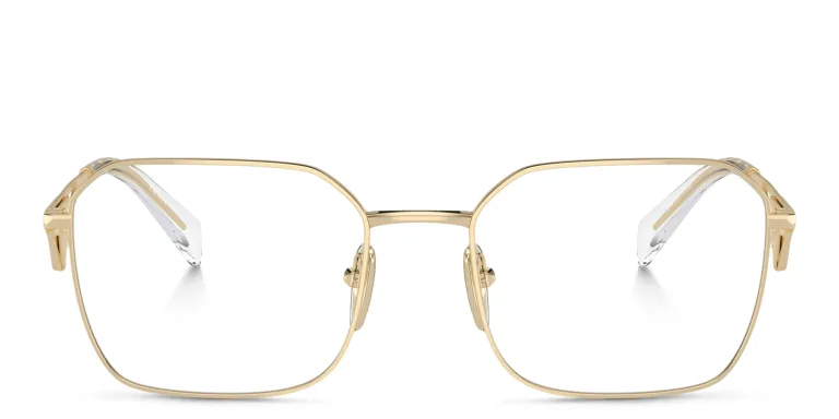 Shop PRADA Wide Irregular Eyeglasses in Gold online.