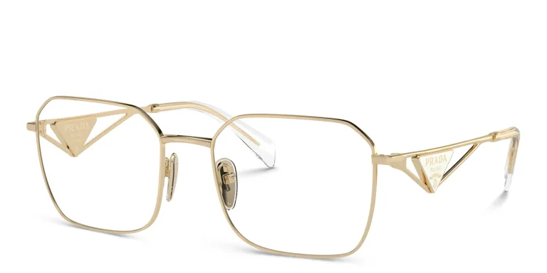 Shop PRADA Wide Irregular Eyeglasses in Gold online.