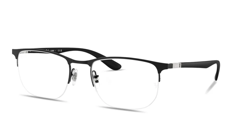 Shop Ray-Ban Optics Unisex Half-Rim Irregular Eyeglasses in Black online.