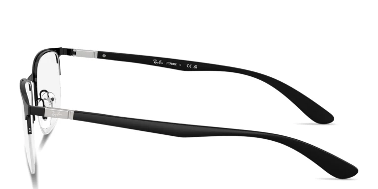 Shop Ray-Ban Optics Unisex Half-Rim Irregular Eyeglasses in Black online.